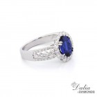 2.16 Cts Oval cut Blue Gemstone oval halo triple band, Engagement Ring Set in 18K White Gold